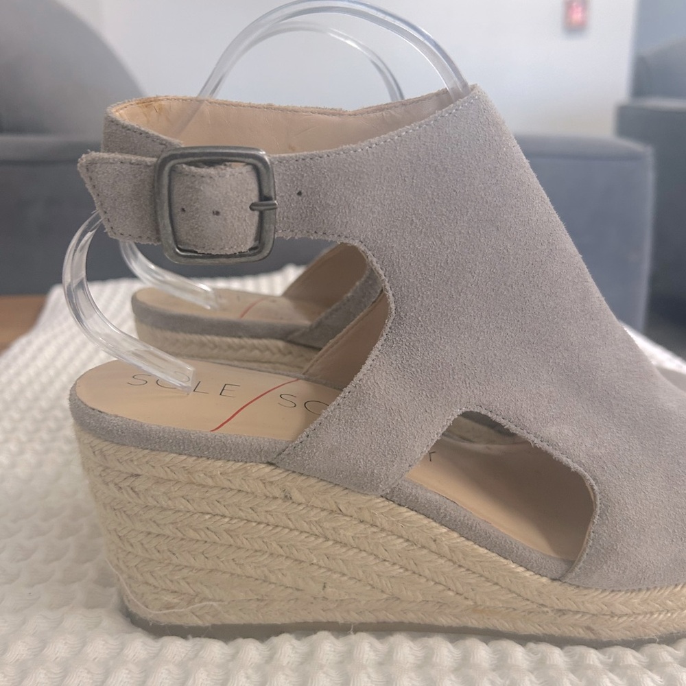 Sole Society Suede Gray Camreigh Espadrille Wedge Peep Toe Sandals. Size 10 - Picture 3 of 11